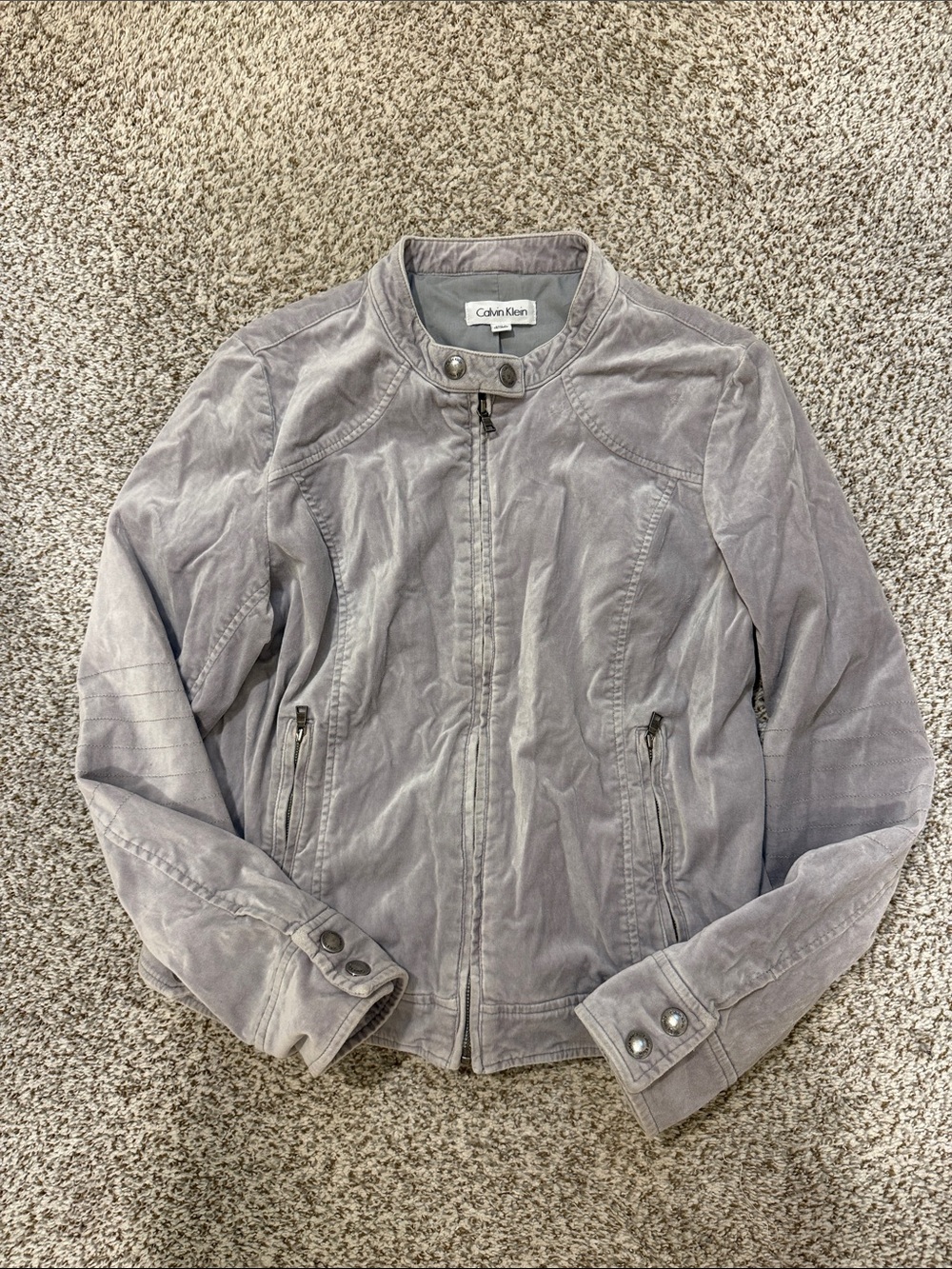 Calvin Klein grey velvet moto jacket sz 14